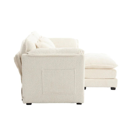 UNITED WE WIN Chenille fabric, removable armrests with side pockets, high density sponge filling, oversized double sofa with footstool-海智集-Default-