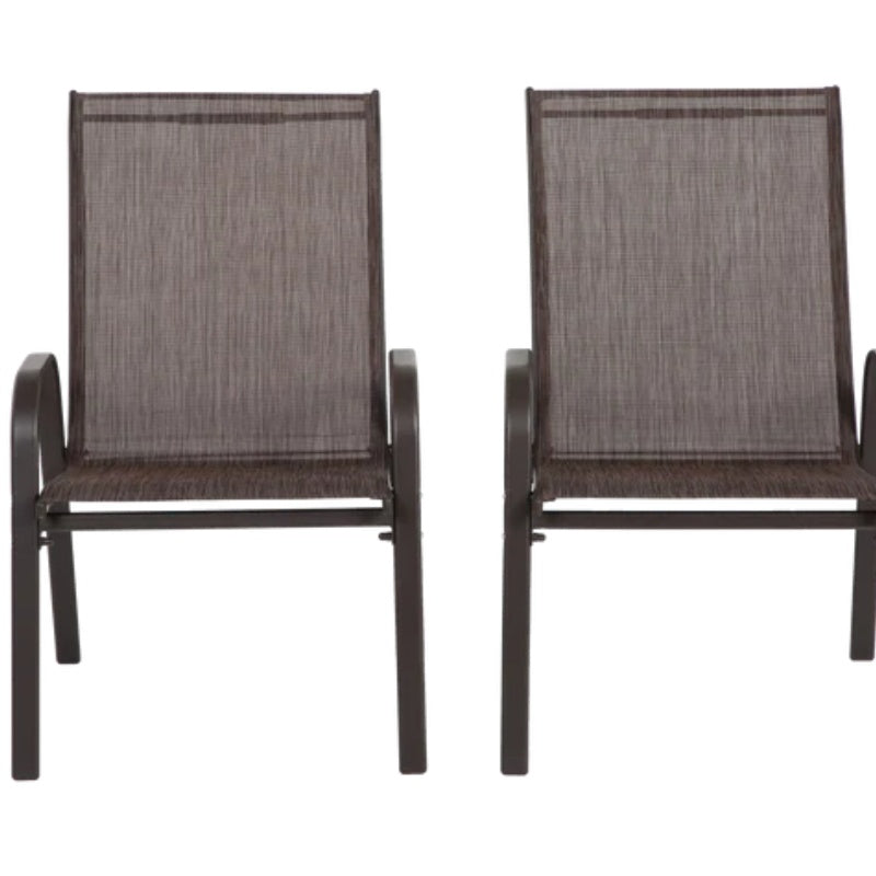 2 Piece Patio Chairs, Outdoor Camping Chairs with Breathable Textilene Fabric, Set of 2 Garden Chairs with Armrest High Backrest for Garden Patio Pool Beach Yard Space Saving ( Brown)-海智集-Default-