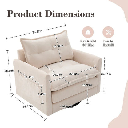 UNITED WE WIN Swivel Barrel Chair - Mid Century Modern Chair, Thick Padded Arm Chair with Solid Metal Base, Comfortable Single Sofa Chair, Swivel Accent Chair for Living Room Bedroom-海智集-Default-