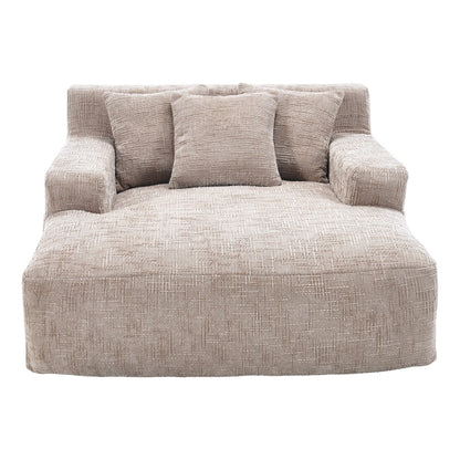 Chenille Interior Lazy Sofa Chaise Longue Armchair with Pillows and Armrests in Khaki-海智集-Default-