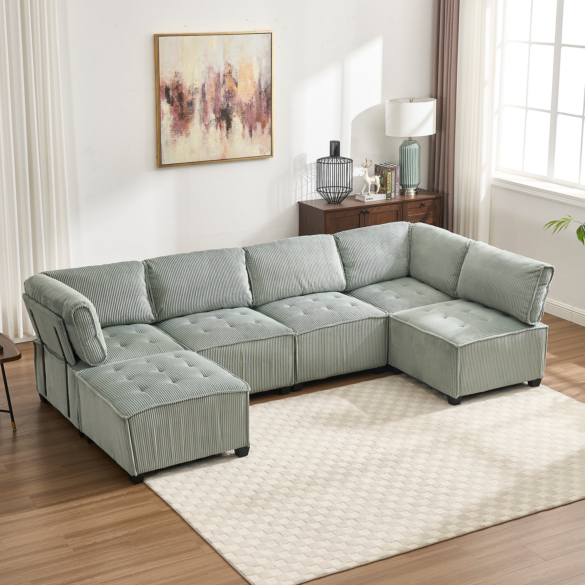 UNITED WE WIN Modular Sectional Sofa U Shaped Modular Couch with Reversible Chaise Modular Sofa Sectional Couch,6- Seat Convertible Sofa,Fit for Living Room-海智集-Default-