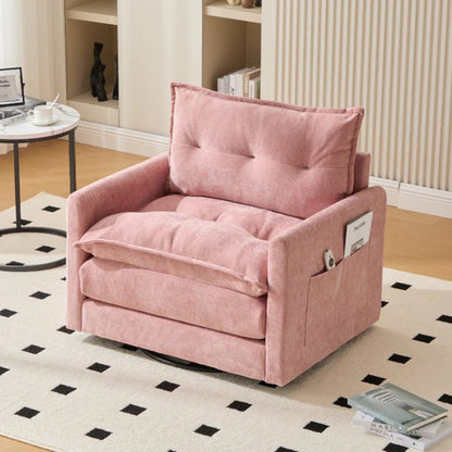 UNITED WE WIN Swivel Barrel Chair - Mid Century Modern Chair, Thick Padded Arm Chair with Solid Metal Base, Comfortable Single Sofa Chair, Swivel Accent Chair for Living Room Bedroom-海智集-Default-