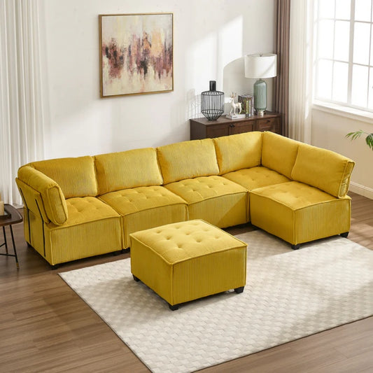 UNITED WE WIN Modular Sectional Sofa U Shaped Modular Couch with Reversible Chaise Modular Sofa Sectional Couch,6- Seat Convertible Sofa,Fit for Living Room-海智集-Default-