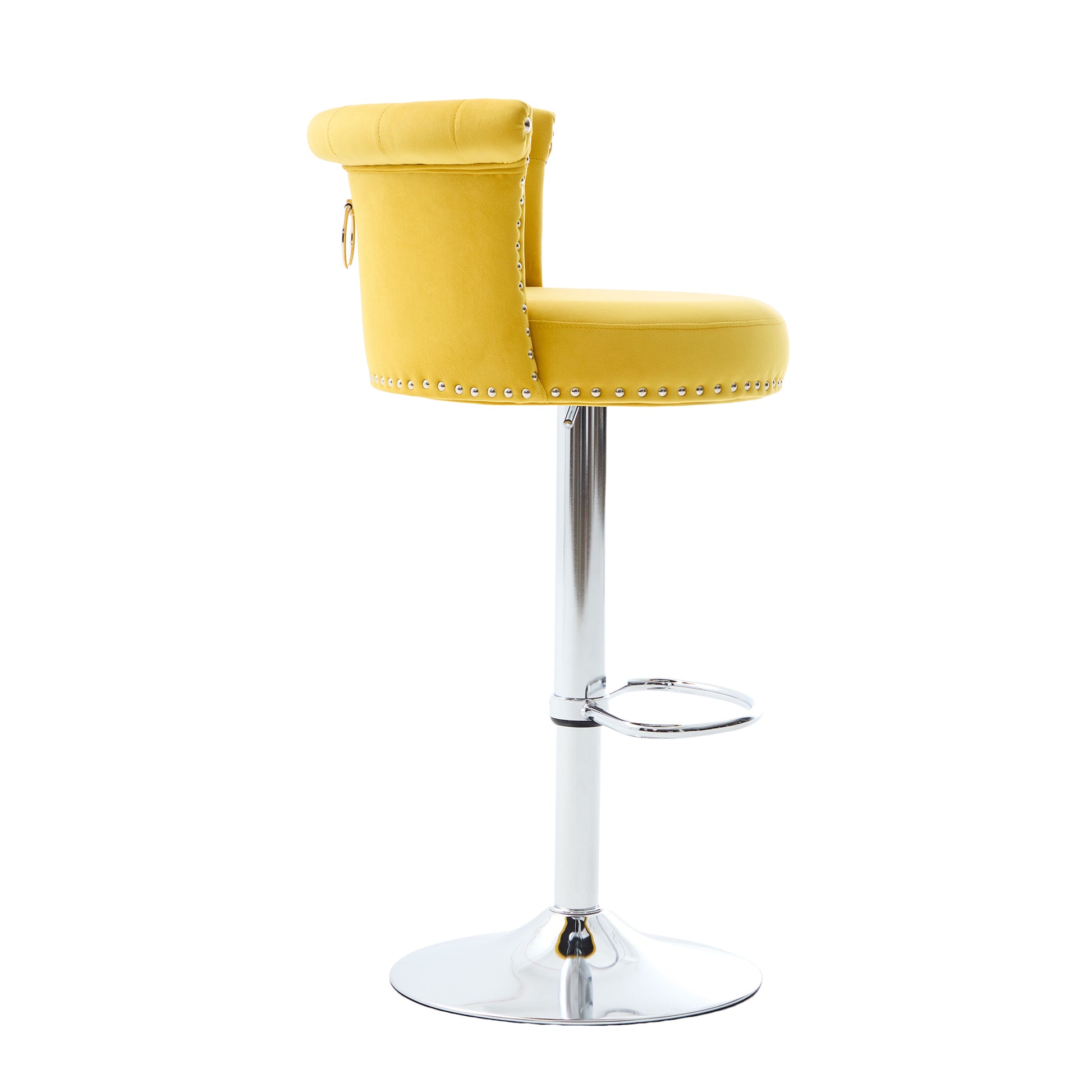 COOLMORE Velvet Bar Stool Set of 2, Adjustable Swivel Bar Stools with Silver Plated Metal Leg, Chrome Nailhead, Counter Height Chair for Kitchen,Dining Room-海智集-Default-