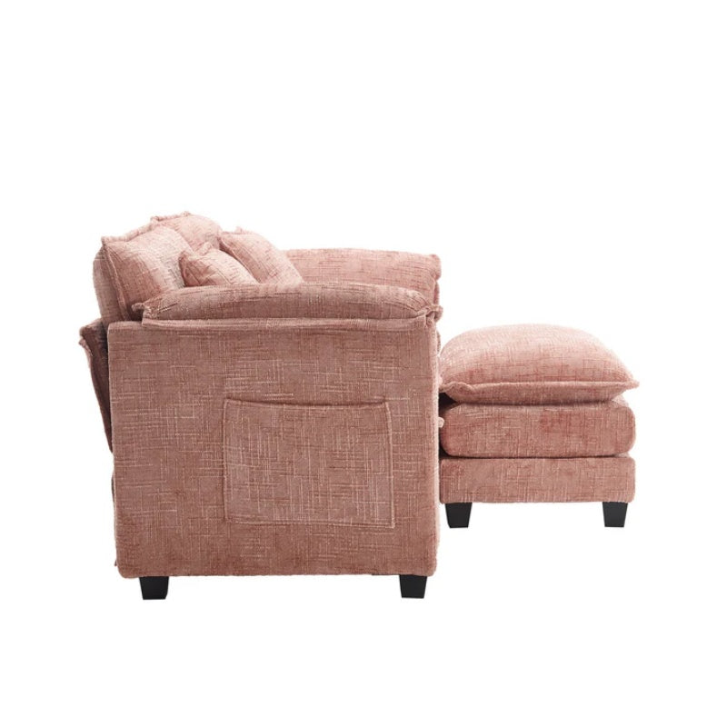 UNITED WE WIN Chenille fabric, solid construction, the overall structure of the sofa is stable, detachable armrests, two foot stools and two-seat sofa with side pockets-海智集-Default-