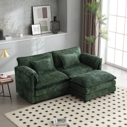 UNITED WE WIN Chenille fabric, removable armrests with side pockets, high density sponge filling, oversized double sofa with footstool-海智集-Default-
