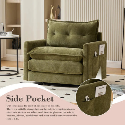 UNITED WE WIN Swivel Barrel Chair - Mid Century Modern Chair, Thick Padded Arm Chair with Solid Metal Base, Comfortable Single Sofa Chair, Swivel Accent Chair for Living Room Bedroom-海智集-Default-