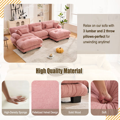 UNITED WE WIN Pelletized velvet U Shape Cloud Couch with 2 Ottomans,Free Combined 3 Seater Comfy Sofa with Bolster Armrest Pillows, sofa for Living Room-海智集-Default-