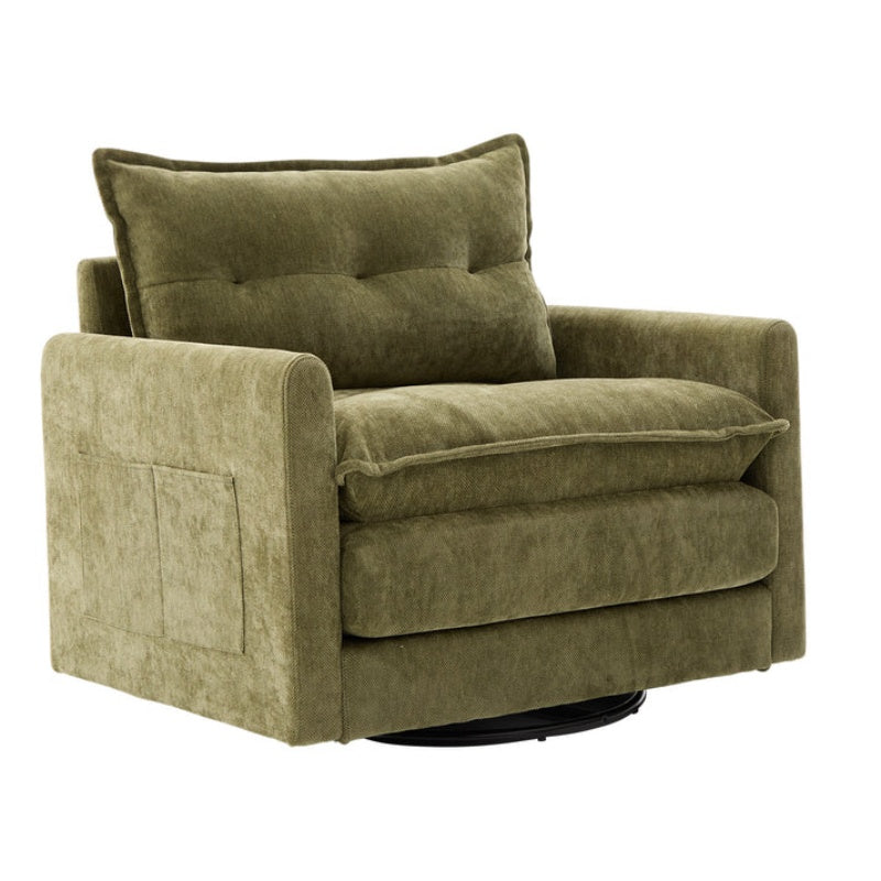 UNITED WE WIN Swivel Barrel Chair - Mid Century Modern Chair, Thick Padded Arm Chair with Solid Metal Base, Comfortable Single Sofa Chair, Swivel Accent Chair for Living Room Bedroom-海智集-Default-