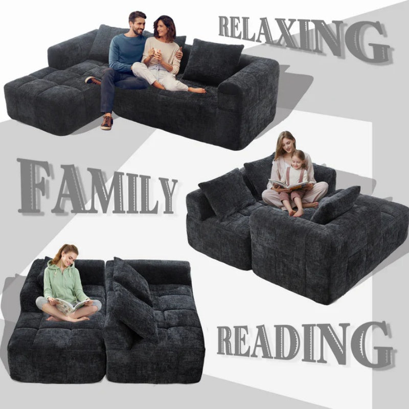 UNITED WE WIN 98.42-inch modular sectional sofa, modern modular L-shaped sofa with chaise longue, equipped with small side pockets and free of compression during installation.-海智集-Default-