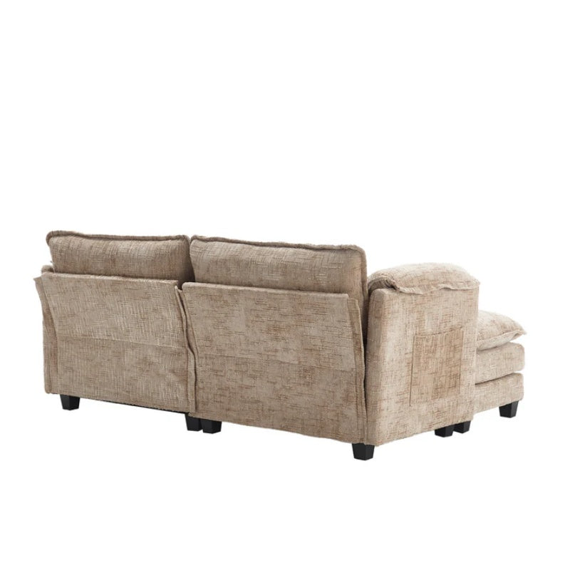 UNITED WE WIN Chenille fabric, solid construction, the overall structure of the sofa is stable, detachable armrests, two foot stools and two-seat sofa with side pockets-海智集-Default-