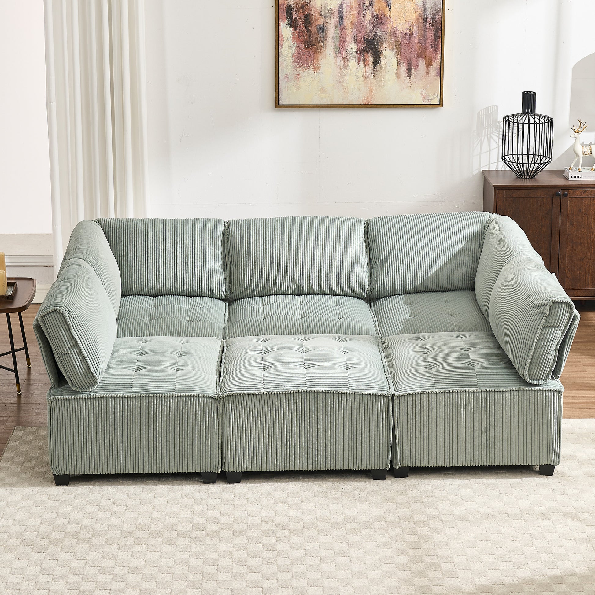 UNITED WE WIN Modular Sectional Sofa U Shaped Modular Couch with Reversible Chaise Modular Sofa Sectional Couch,6- Seat Convertible Sofa,Fit for Living Room-海智集-Default-