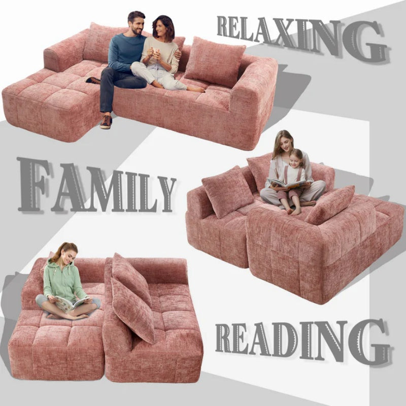 UNITED WE WIN 98.42-inch modular sectional sofa, modern modular L-shaped sofa with chaise longue, equipped with small side pockets and free of compression during installation.-海智集-Default-