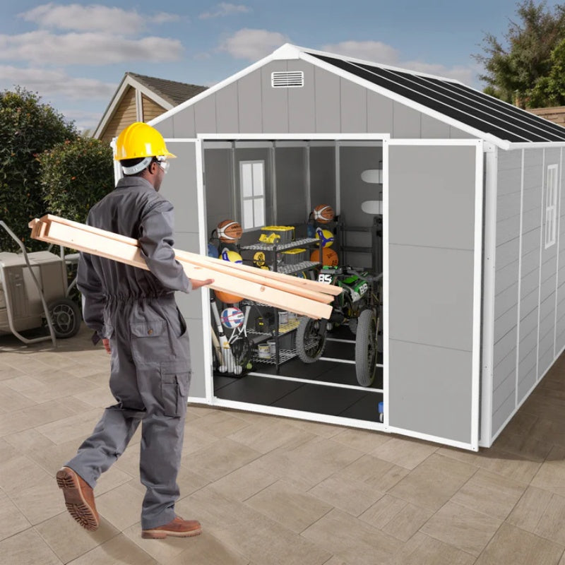 Campcraft 8*10ft resin storage shed, high quality pp material, strong structure, waterproof, rust and UV proof, large storage space, 12mm thick pp board, HD window lighting-海智集-Default-