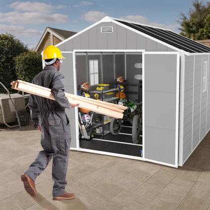 Campcraft 8*10ft resin storage shed, high quality pp material, strong structure, waterproof, rust and UV proof, large storage space, 12mm thick pp board, HD window lighting-海智集-Default-