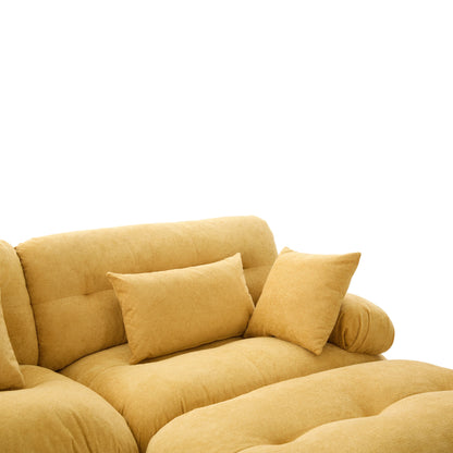 UNITED WE WIN Pelletized velvet U Shape Cloud Couch with 2 Ottomans,Free Combined 3 Seater Comfy Sofa with Bolster Armrest Pillows, sofa for Living Room-海智集-Default-