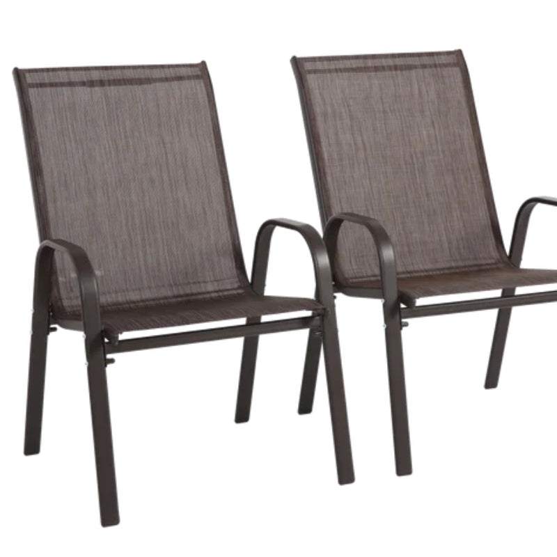 2 Piece Patio Chairs, Outdoor Camping Chairs with Breathable Textilene Fabric, Set of 2 Garden Chairs with Armrest High Backrest for Garden Patio Pool Beach Yard Space Saving ( Brown)-海智集-Default-