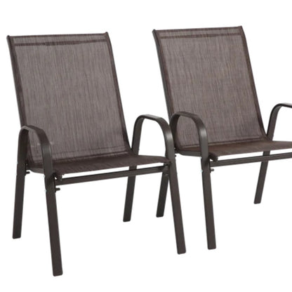2 Piece Patio Chairs, Outdoor Camping Chairs with Breathable Textilene Fabric, Set of 2 Garden Chairs with Armrest High Backrest for Garden Patio Pool Beach Yard Space Saving ( Brown)-海智集-Default-