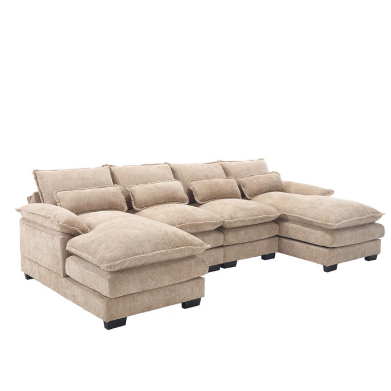 UNITED WE WIN Chenille, high quality sponge filling, solid wood frame, oversized four-seater, U-shaped combination sofa-海智集-Default-
