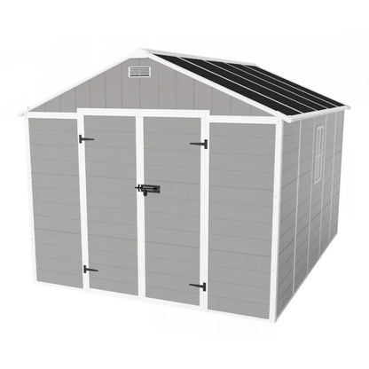 Campcraft 8*10ft resin storage shed, high quality pp material, strong structure, waterproof, rust and UV proof, large storage space, 12mm thick pp board, HD window lighting-海智集-Default-