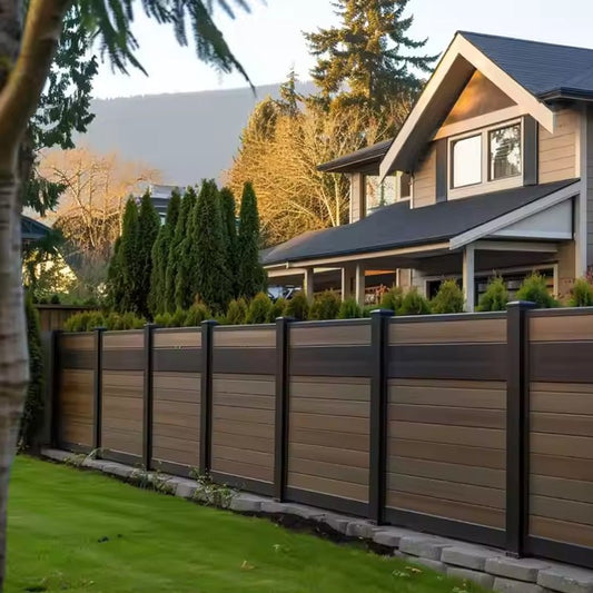 Exterior Plastic Composite Wood Home Garden Patio UV Resistant and Waterproof Wpc Fence Yellow DIY Dark Metal Polish-海智集-