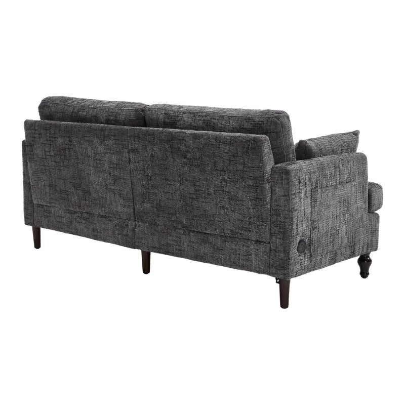 Modern Style Chenille 2-Seater Sofa with LED Light, USB Port, and Storage Bag in Gray-海智集-Default-