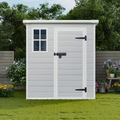 6x6 FT Storage Shed, Waterproof Resin Outdoor Storage Shed with Floor & Window & Lockable Doors and Vents, Tool Shed for Bike, Garden, Backyard,Lawn, All Weather Use, Light Grey-海智集-Default-