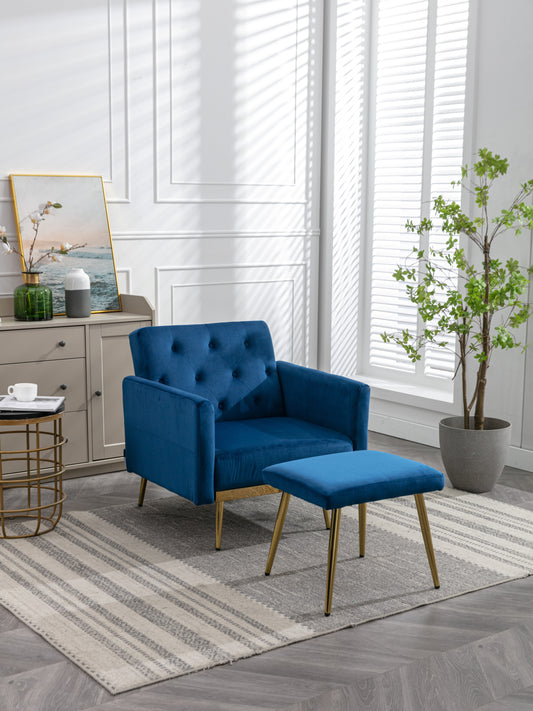 COOLMORE Velvet Accent Chair with Adjustable Armrests and Backrest, Button Tufted Lounge Chair, Single Recliner Armchair with Ottoman-海智集-Default-