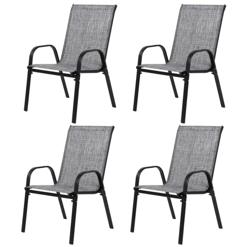 4 Piece Patio Chairs, Outdoor Camping Chairs with Breathable Textilene Fabric, Set of 2 Garden Chairs with Armrest High Backrest for Garden Patio Pool Beach Yard Space Saving ( Grey)-海智集-Default-