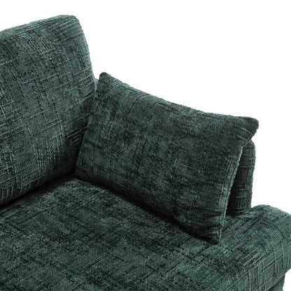 Modern Chenille 2-Seater Sofa with LED Light, USB Charging Port, and Storage Bag in Emerald-海智集-Default-