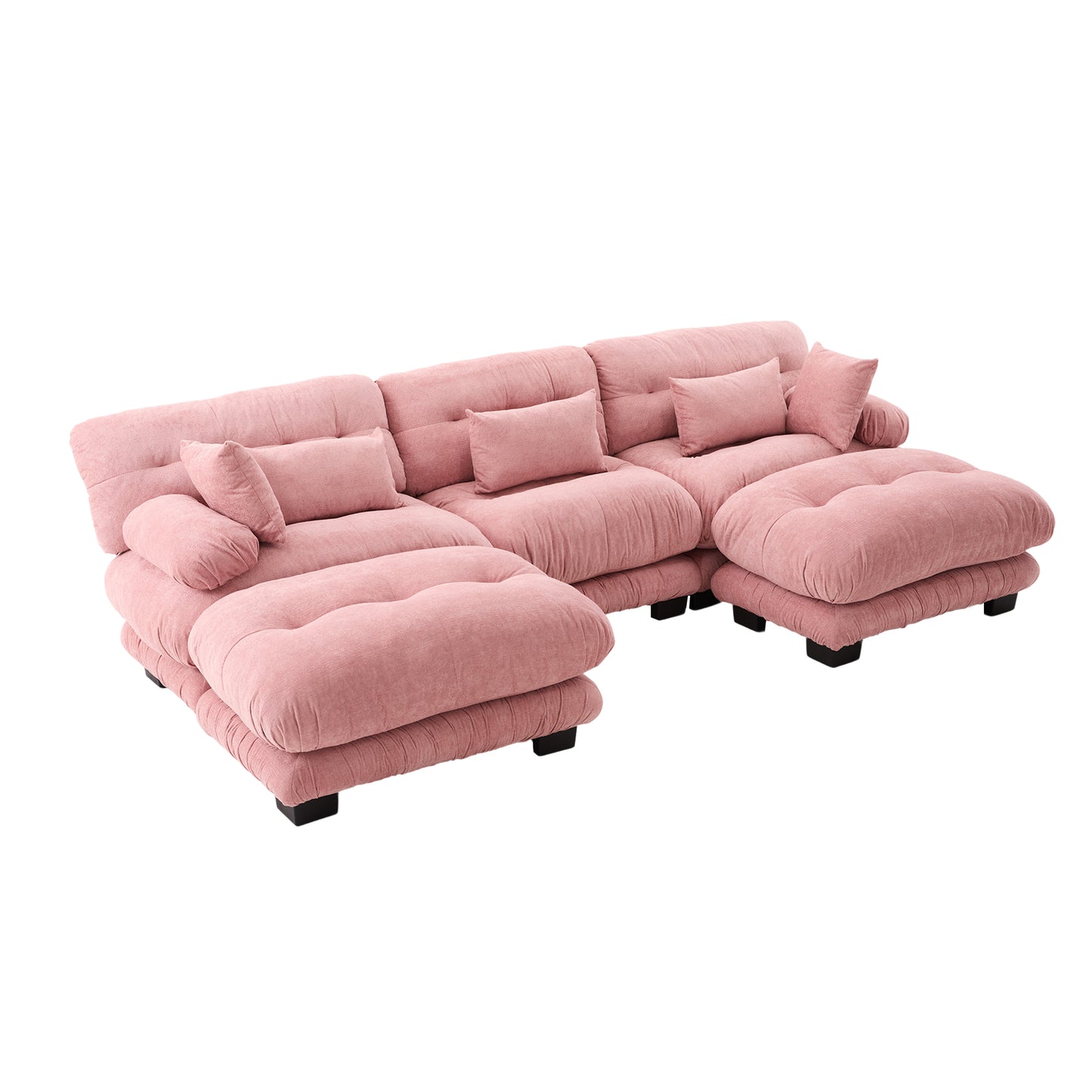 UNITED WE WIN Pelletized velvet U Shape Cloud Couch with 2 Ottomans,Free Combined 3 Seater Comfy Sofa with Bolster Armrest Pillows, sofa for Living Room-海智集-Default-