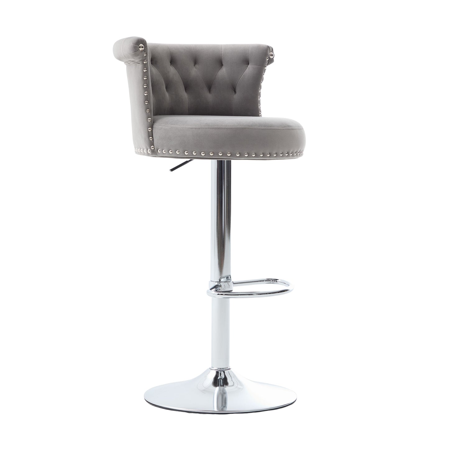 COOLMORE Velvet Bar Stool Set of 2, Adjustable Swivel Bar Stools with Silver Plated Metal Leg, Chrome Nailhead, Counter Height Chair for Kitchen,Dining Room-海智集-Default-
