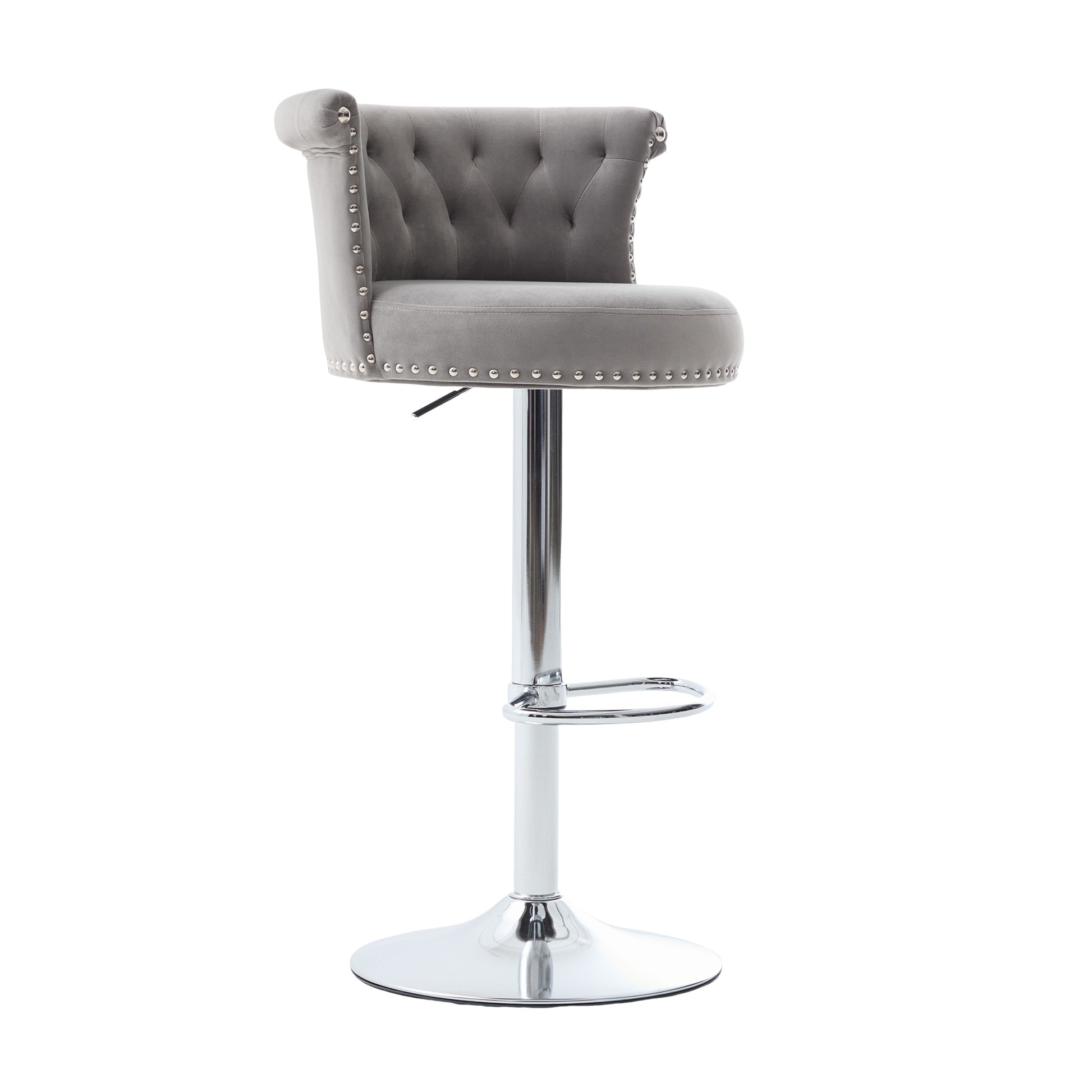 COOLMORE Velvet Bar Stool Set of 2, Adjustable Swivel Bar Stools with Silver Plated Metal Leg, Chrome Nailhead, Counter Height Chair for Kitchen,Dining Room-海智集-Default-