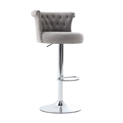 COOLMORE Velvet Bar Stool Set of 2, Adjustable Swivel Bar Stools with Silver Plated Metal Leg, Chrome Nailhead, Counter Height Chair for Kitchen,Dining Room-海智集-Default-