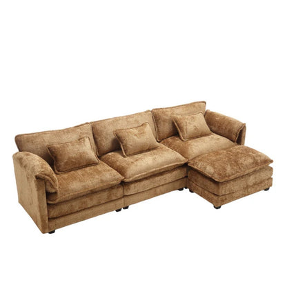 Modern Large L-Shape Sectional Chenille fabric, movable pedals, detachable armrests, oversized three-seat Sofa-海智集-Default-