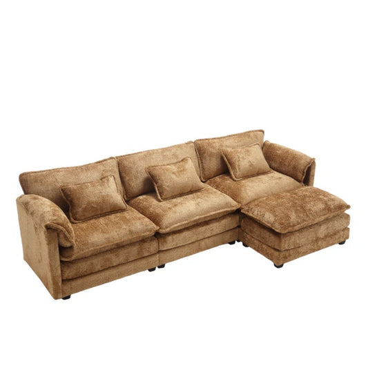 Modern Large L-Shape Sectional Chenille fabric, movable pedals, detachable armrests, oversized three-seat Sofa-海智集-Default-