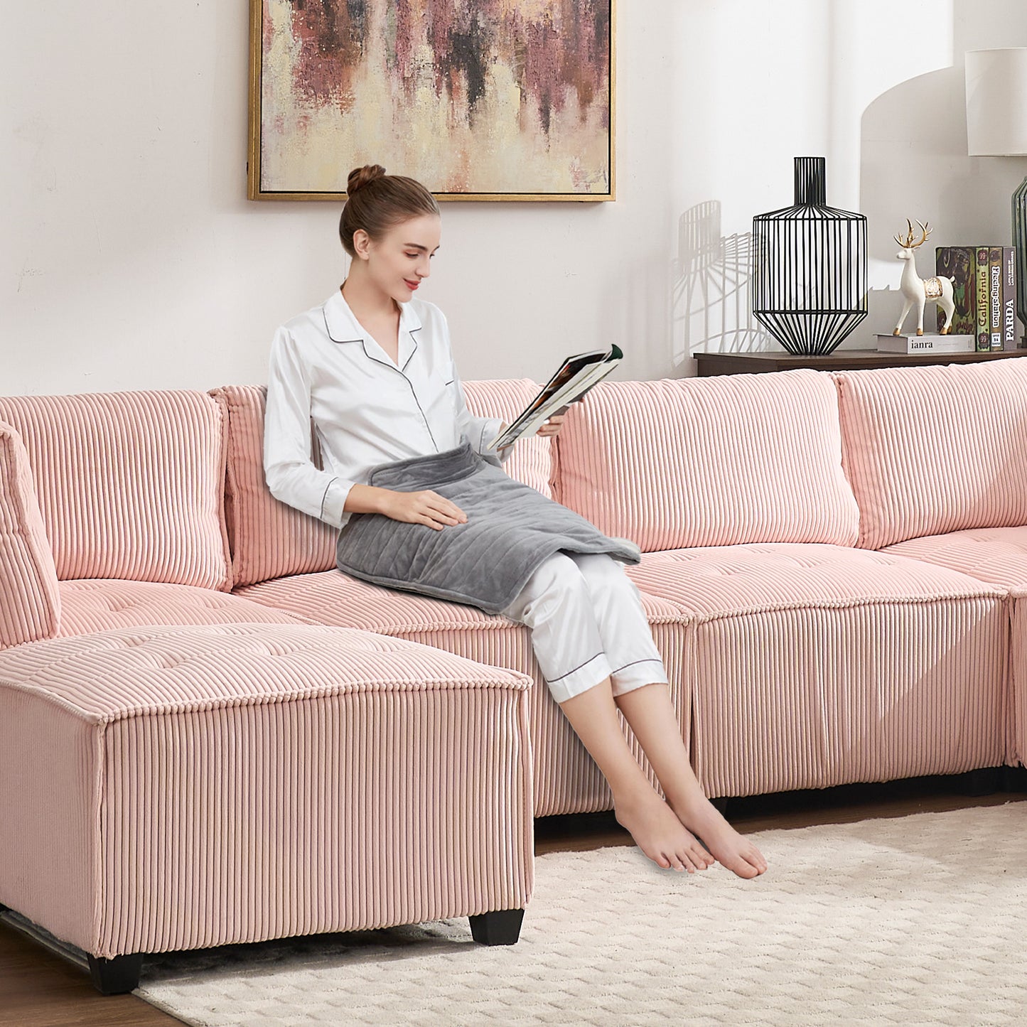 UNITED WE WIN Modular Sectional Sofa U Shaped Modular Couch with Reversible Chaise Modular Sofa Sectional Couch,6- Seat Convertible Sofa,Fit for Living Room-海智集-Default-