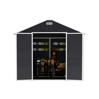Campcraft 8*8ft resin storage shed, high quality pp material, strong structure, waterproof, rust and UV proof, large storage space, 12mm thick pp board, HD window lighting Dark gray-海智集-Default-
