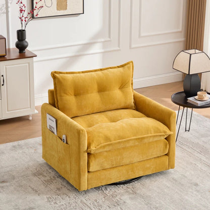UNITED WE WIN Swivel Barrel Chair - Mid Century Modern Chair, Thick Padded Arm Chair with Solid Metal Base, Comfortable Single Sofa Chair, Swivel Accent Chair for Living Room Bedroom-海智集-Default-