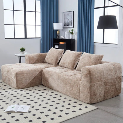 UNITED WE WIN 98.42-inch modular sectional sofa, modern modular L-shaped sofa with chaise longue, equipped with small side pockets and free of compression during installation.-海智集-Default-