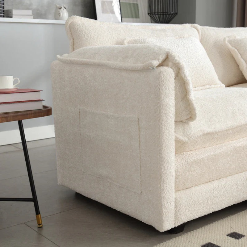 UNITED WE WIN Chenille fabric, removable armrests with side pockets, high density sponge filling, oversized double sofa with footstool-海智集-Default-