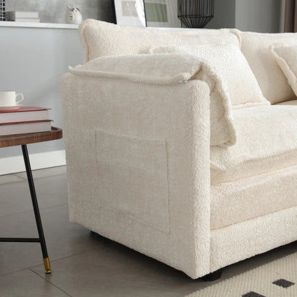 UNITED WE WIN Chenille fabric, removable armrests with side pockets, high density sponge filling, oversized double sofa with footstool-海智集-Default-