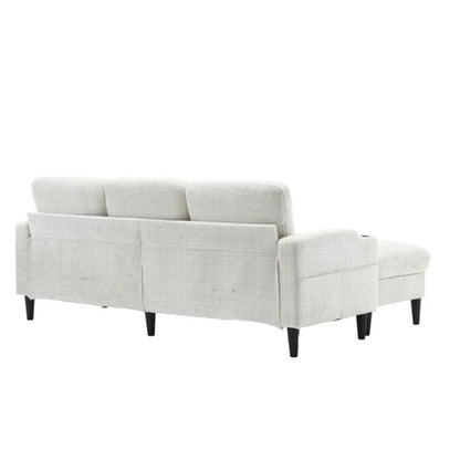 UNITED WE WIN Sofa for three, solid wood frame, Chenille fabric, side pocket, with two cup holders, footstool with storagestorage sofa /Living room sofa cozy sectional sofa-海智集-Default-