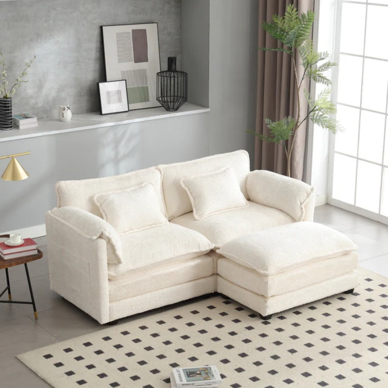 UNITED WE WIN Chenille fabric, removable armrests with side pockets, high density sponge filling, oversized double sofa with footstool-海智集-Default-