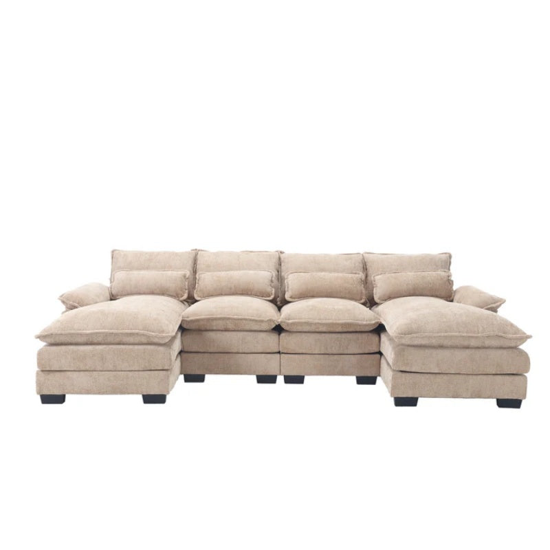 UNITED WE WIN Chenille, high quality sponge filling, solid wood frame, oversized four-seater, U-shaped combination sofa-海智集-Default-