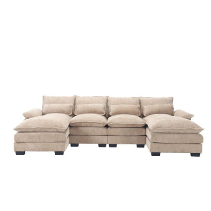 UNITED WE WIN Chenille, high quality sponge filling, solid wood frame, oversized four-seater, U-shaped combination sofa-海智集-Default-