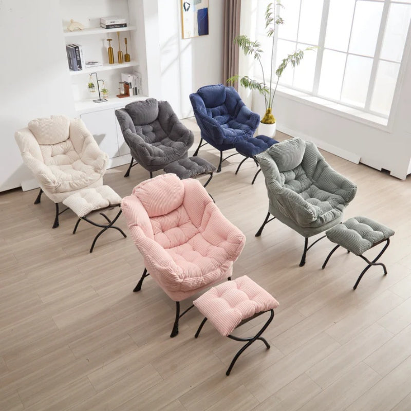 Lazy Chair with Ottoman, Modern Lounge Accent Chair with Armrests and a Side Pocket, Leisure Upholstered Sofa Chair Reading Chair with Footrest for Small Space, Corner Chair-Grey-海智集-Default-