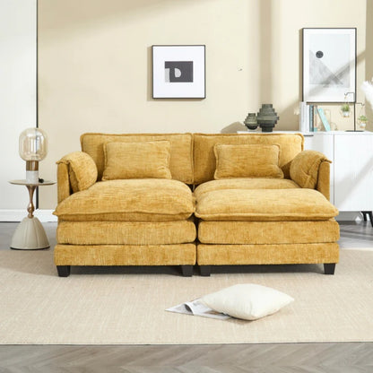 UNITED WE WIN Chenille fabric, solid construction, the overall structure of the sofa is stable, detachable armrests, two foot stools and two-seat sofa with side pockets-海智集-Default-