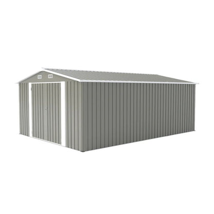 Campcraft Outdoor Storage Shed 10×14 FT with 3 Lockable Doors,Utility Tool Shed Metal Storage Garden Sheds Frame and 4 Vents,for Backyard,Patio,Lawn,Light Grey-海智集-Default-