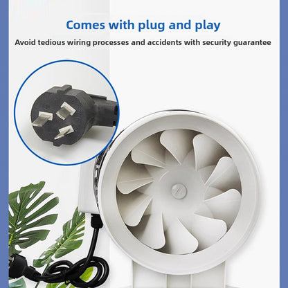 Powerful Duct Fan Axial Centrifugal Silent Bathroom Extractor Fan 10inch 12inch 20inch Ventilation Exhaust Fan-Kitchen & Bathroom-海智集-100 white - free tube, buckle-